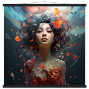 Digital Art - Girl Beautiful Abstract - Art Print with Hanger - 70x70 cm / 28x28″, Black wall hanger