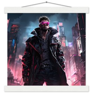 Cool Cyberpunk Dude Art Print with Hanger - 30x30 cm / 12x12″, White wall hanger