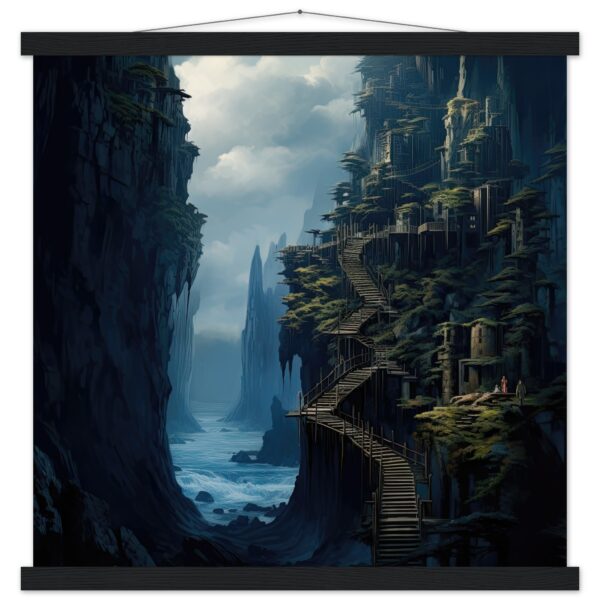 Cliffside Kingdom Landscape Art Print with Hanger - 50x50 cm / 20x20″, Black wall hanger