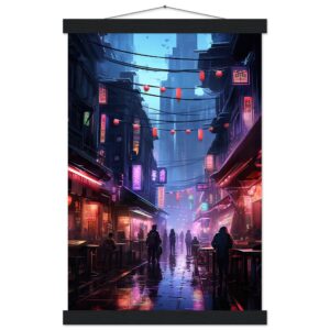 Cyberpunk Market Sci-Fi Art Print with Hanger - 30x45 cm / 12x18″, Black wall hanger