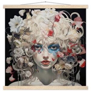 Flower Girl Art Print with Hanger - 50x50 cm / 20x20″, Natural wood wall hanger