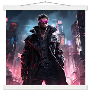 Cool Cyberpunk Dude Art Print with Hanger - 40x40 cm / 16x16″, White wall hanger