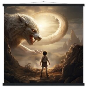 The Boy and the Chimera Art Print with Hanger - 70x70 cm / 28x28″, Black wall hanger