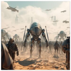 Future War Sci-Fi Metal Print - 20x20 cm / 8x8″
