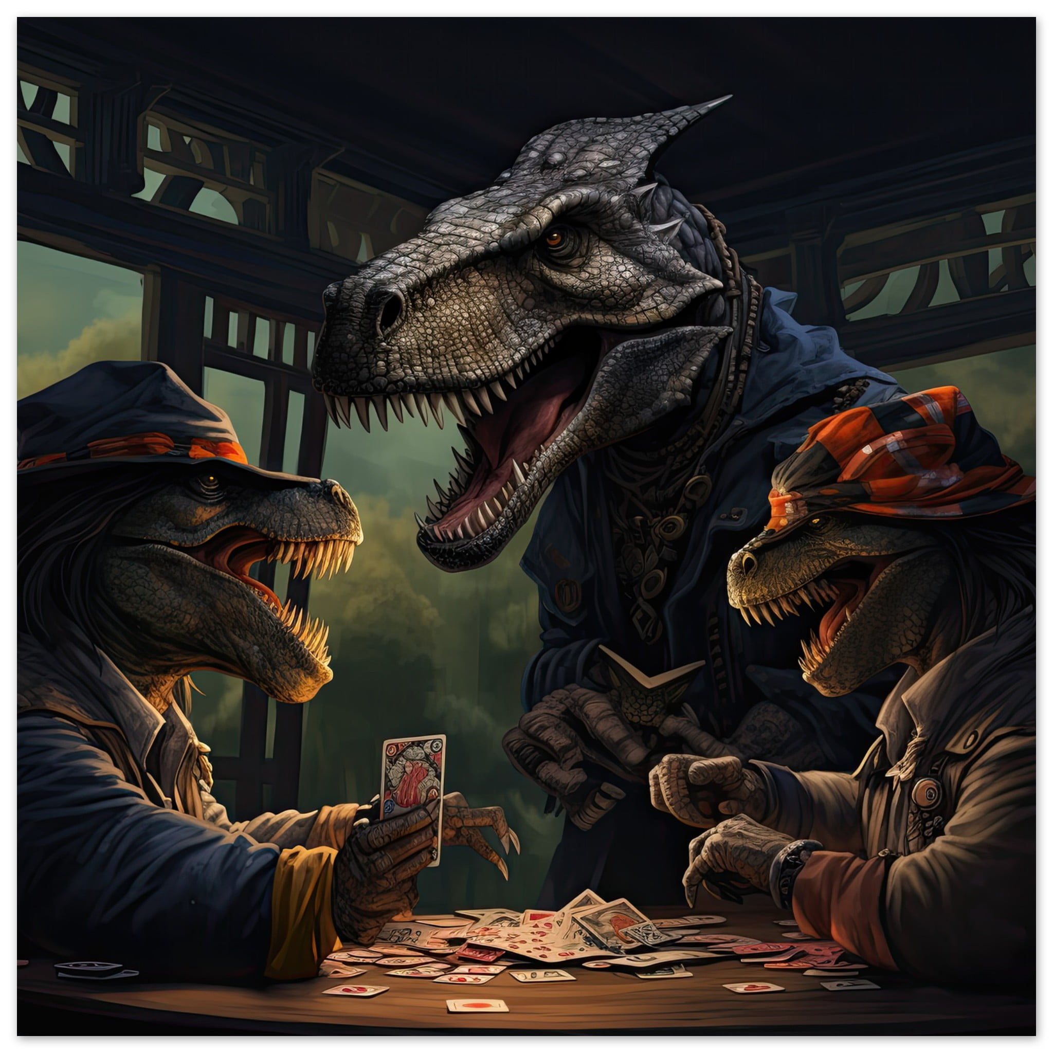 Tyrannosaurus Rex Poker Art Poster – 50×50 cm / 20×20″