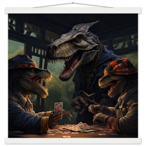 Tyrannosaurus Rex Poker Art Print with Hanger - 50x50 cm / 20x20″, White wall hanger