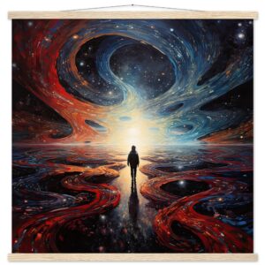 Infinity Abstract Art Print with Hanger - 70x70 cm / 28x28″, Natural wood wall hanger