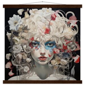 Flower Girl Art Print with Hanger - 50x50 cm / 20x20″, Dark wood wall hanger