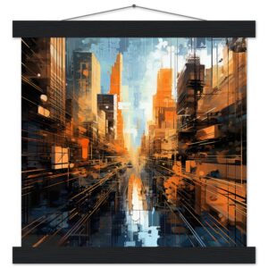 Abstract City Art Print with Hanger - 30x30 cm / 12x12″, Black wall hanger