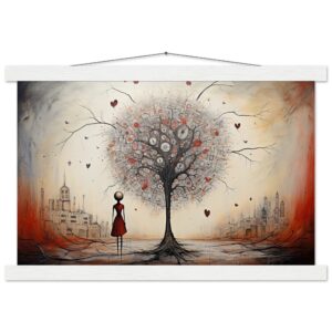 Heart Tree of Desire - Abstract Art Print with Hanger - 30x45 cm / 12x18″, White wall hanger