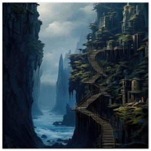 Cliffside Kingdom Landscape Art Canvas Print - 50x50 cm / 20x20″, Thick