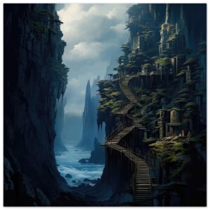 Cliffside Kingdom Landscape Art Metal Print - 30x30 cm / 12x12″