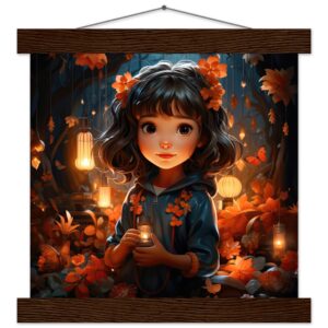 Enchanted World - Girl - Art Print with Hanger - 25x25 cm / 10x10″, Dark wood wall hanger