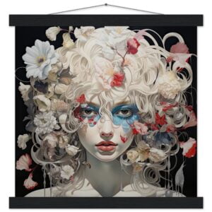 Flower Girl Art Print with Hanger - 35x35 cm / 14x14″, Black wall hanger