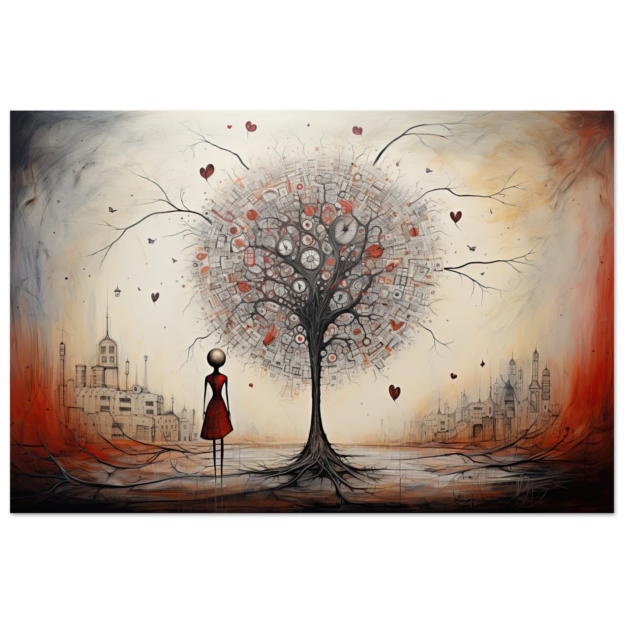 Heart Tree of Desire – Abstract Art Metal Print – 30×45 cm / 12×18″