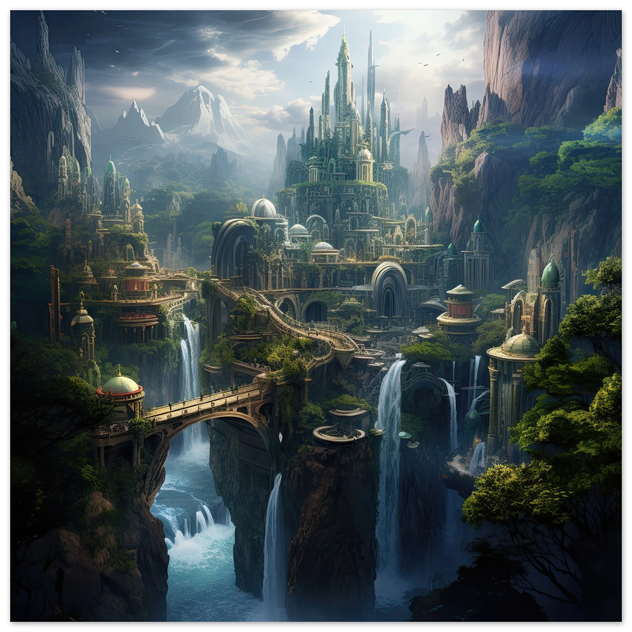 Elven Kingdom Landscape Metal Print – 40×40 cm / 16×16″