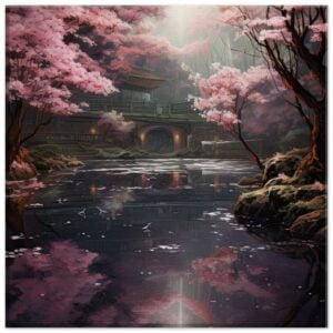 Secret Cherry Blossom Temple Canvas Print - 30x30 cm / 12x12″, Thick