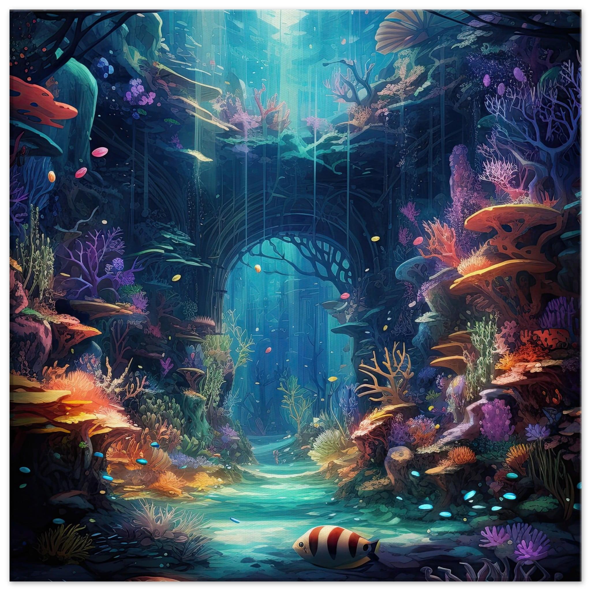 Underwater Paradise Ocean Canvas Print – 60×60 cm / 24×24″, Thick