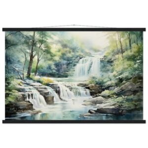 Serene Waterfall in Watercolor Art Print with Hanger - 60x90 cm / 24x36″, Black wall hanger