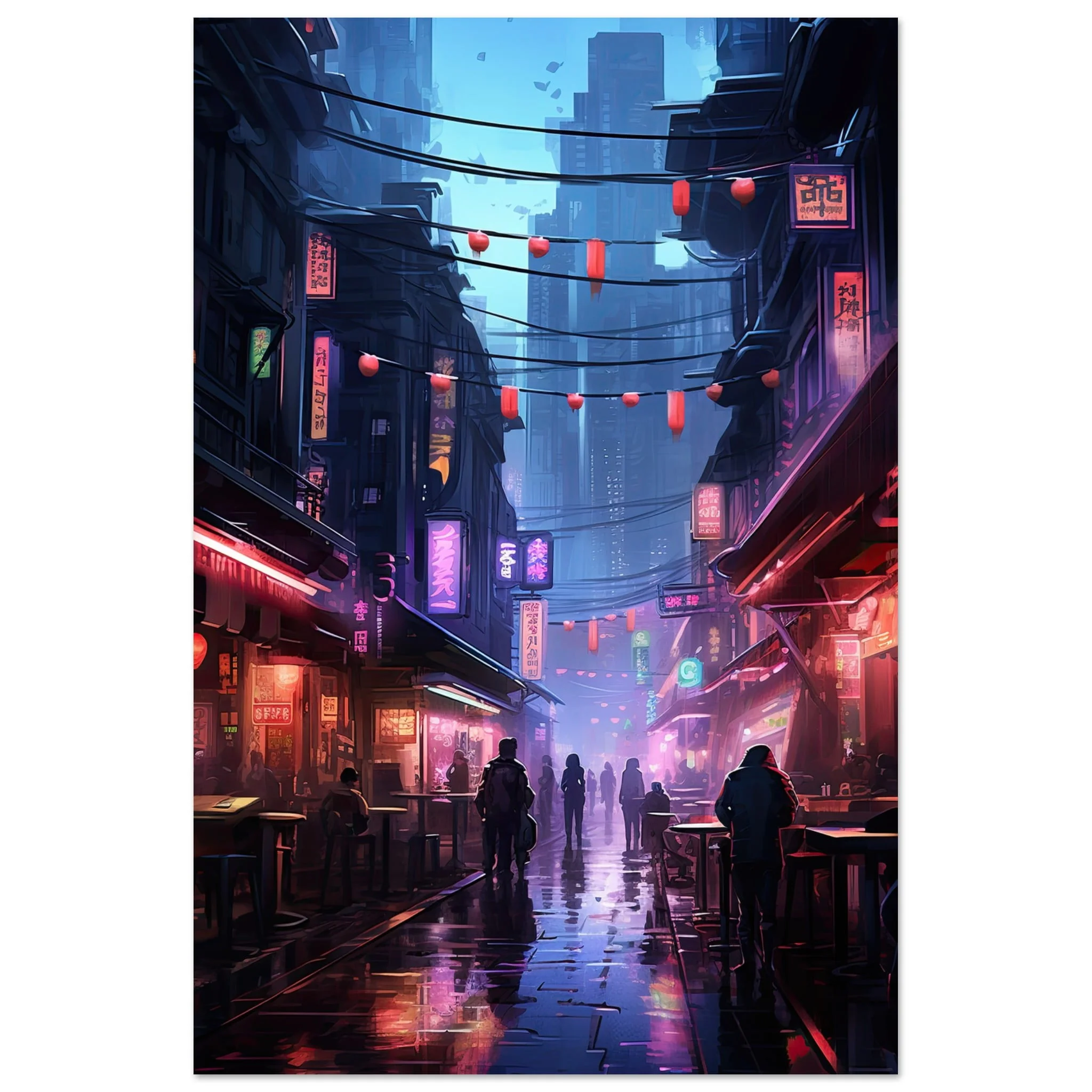 Cyberpunk Market Sci-Fi Metal Print – 20×30 cm / 8×12″