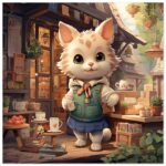Cute Kitten Coffee Shop Metal Print