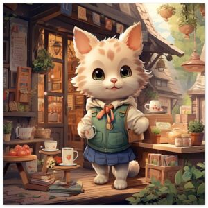 Cute Kitten Coffee Shop Metal Print
