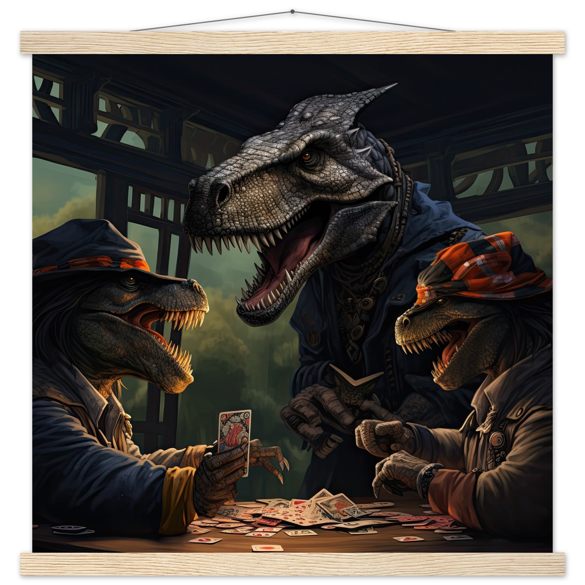 Tyrannosaurus Rex Poker Art Print with Hanger