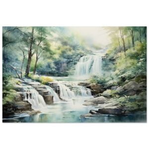 Serene Waterfall in Watercolor Art Poster - 60x90 cm / 24x36″