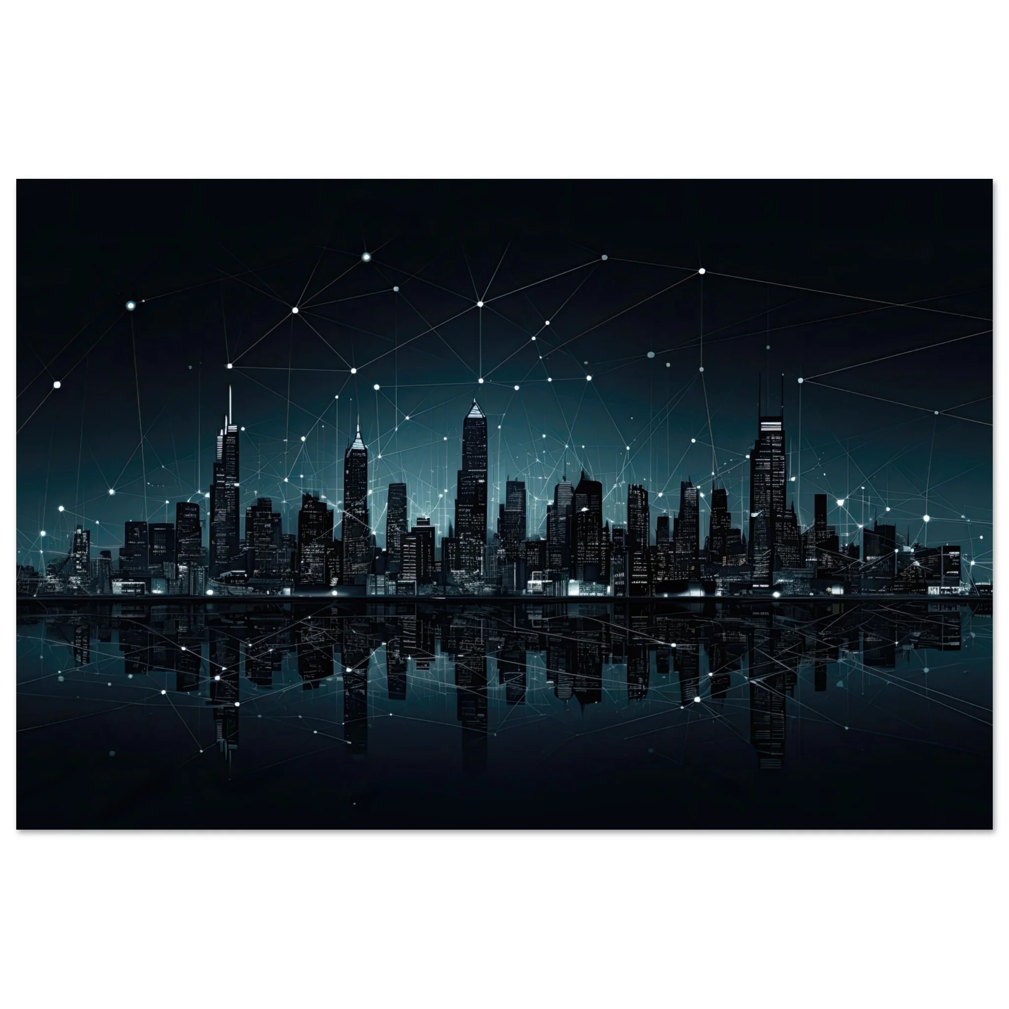 City Skyline Night Constellations Art Poster