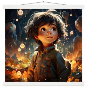 Enchanted World - Boy Adventurer - Art Print with Hanger - 45x45 cm / 18x18″, White wall hanger