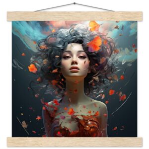 Digital Art - Girl Beautiful Abstract - Art Print with Hanger - 30x30 cm / 12x12″, Natural wood wall hanger