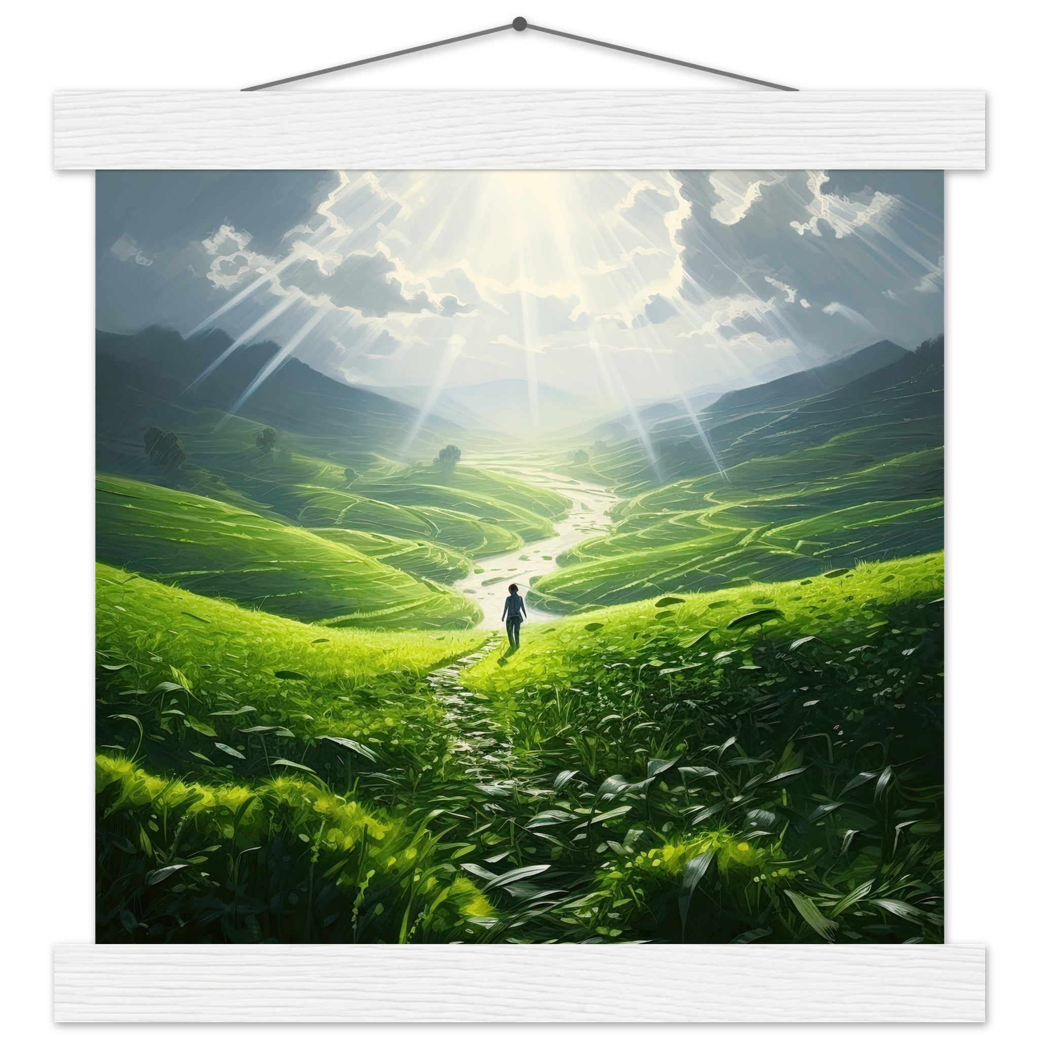 Daybreak – Fields of Green – Art Print with Hanger – 25×25 cm / 10×10″, White wall hanger