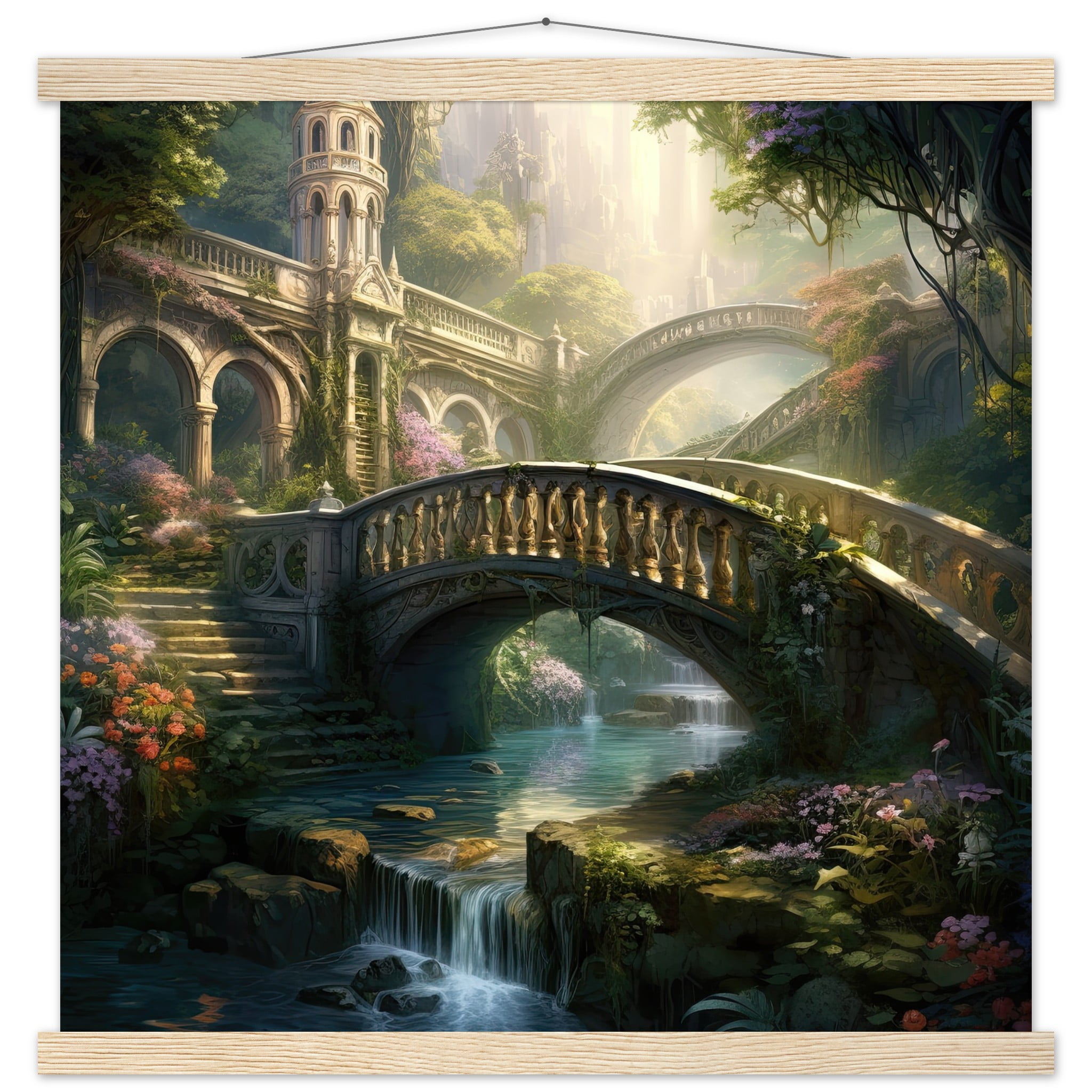 Bridge to the Kingdom of Paradise Art Print with Hanger – 50×50 cm / 20×20″, Natural wood wall hanger