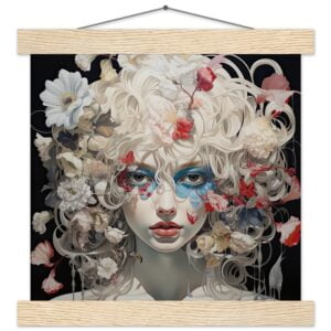 Flower Girl Art Print with Hanger - 25x25 cm / 10x10″, Natural wood wall hanger