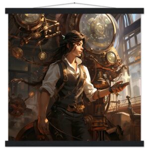 Steampunk Princess Art Print with Hanger - 50x50 cm / 20x20″, Black wall hanger