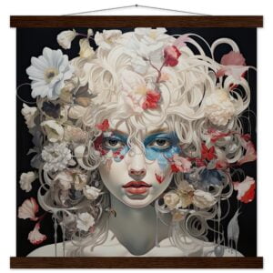 Flower Girl Art Print with Hanger - 45x45 cm / 18x18″, Dark wood wall hanger
