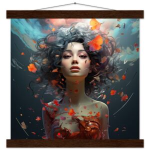 Digital Art - Girl Beautiful Abstract - Art Print with Hanger - 35x35 cm / 14x14″, Dark wood wall hanger