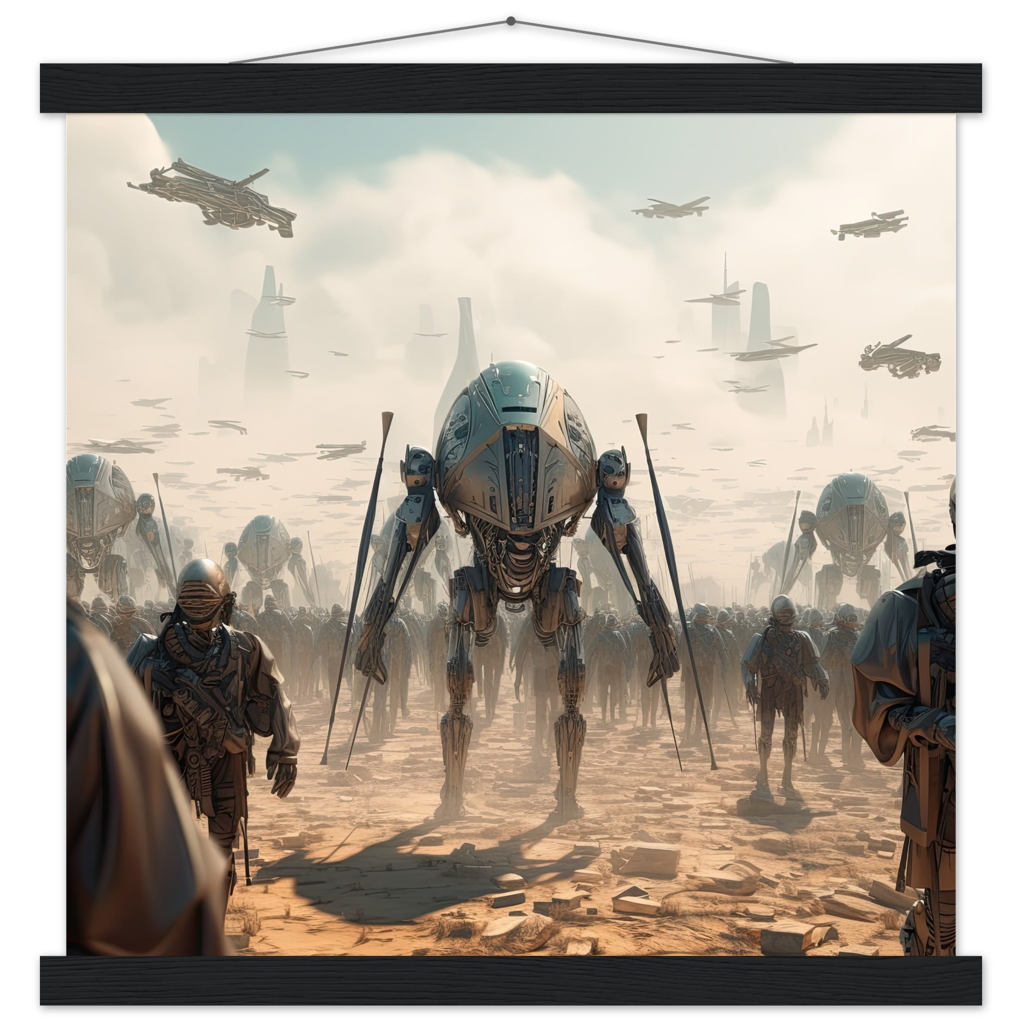 Future War Sci-Fi Art Print with Hanger – 40×40 cm / 16×16″, Black wall hanger