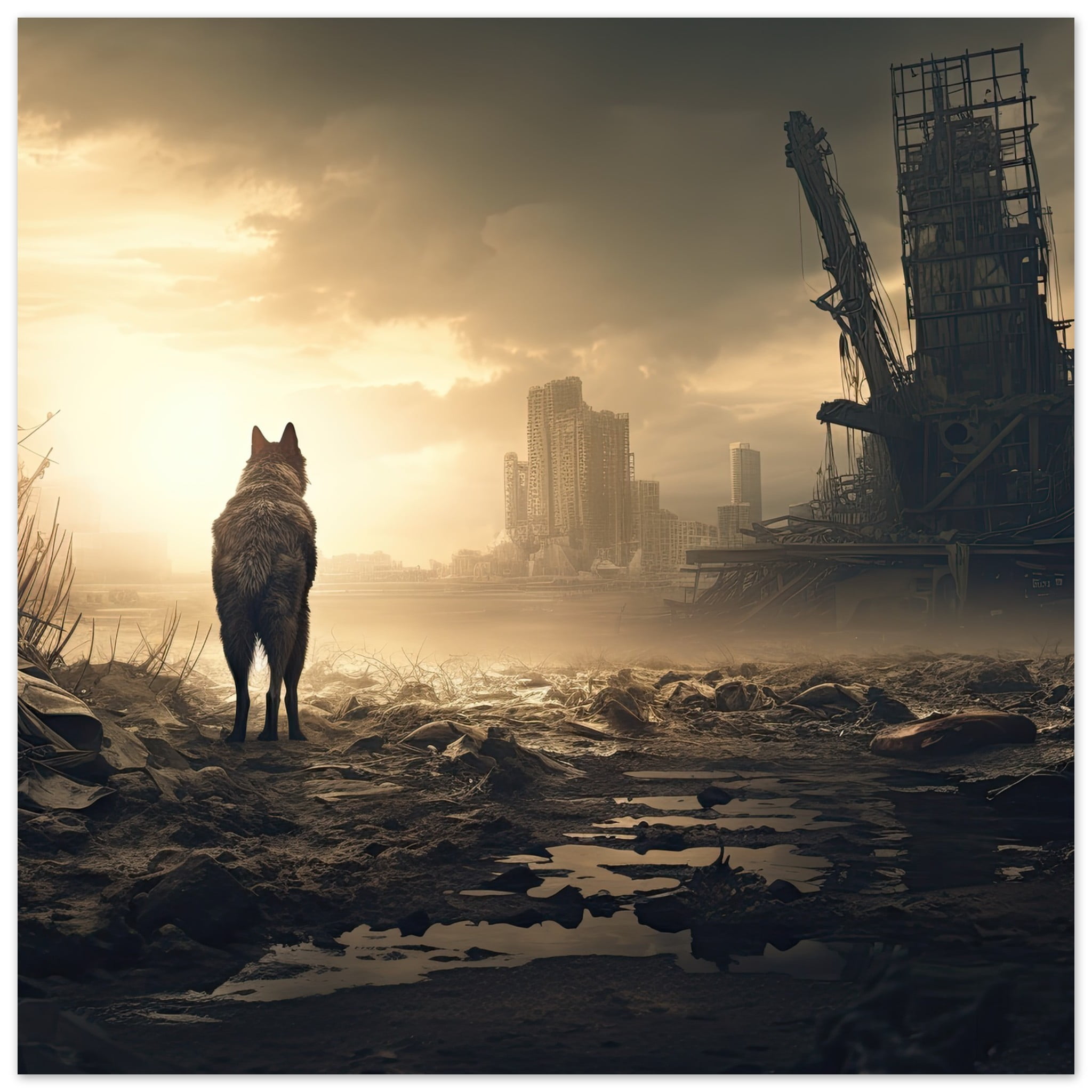 Lone Wolf Post-Apocalyptic Art Poster – 40×40 cm / 16×16″