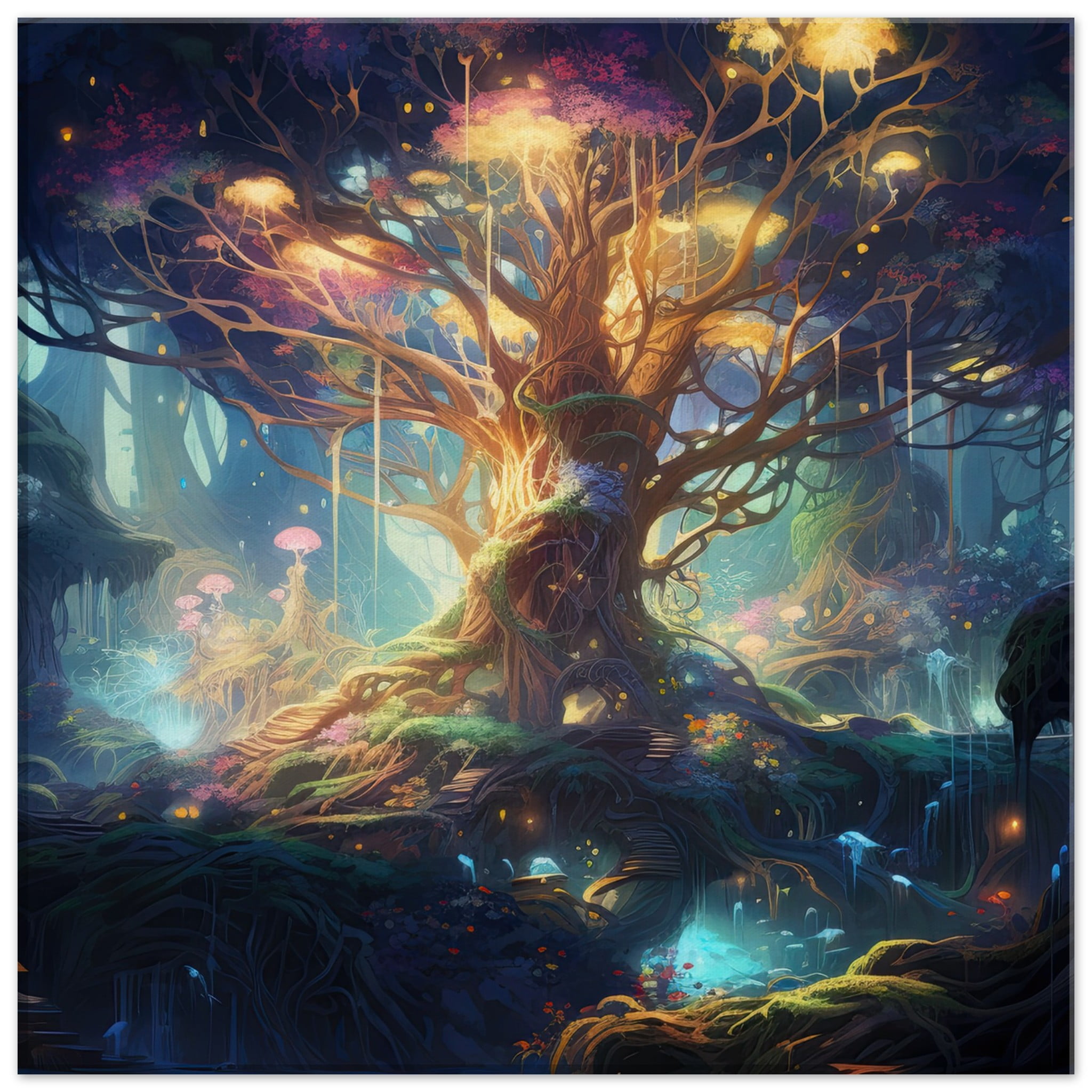 Magical Tree Kingdom Canvas Print – 40×40 cm / 16×16″, Thick