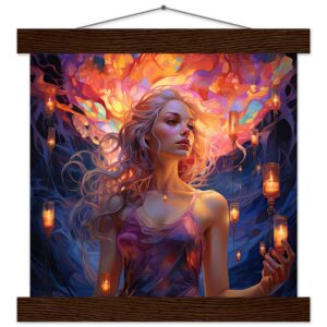 Lovely Lanterns and Colors Art Print with Hanger - 25x25 cm / 10x10″, Dark wood wall hanger