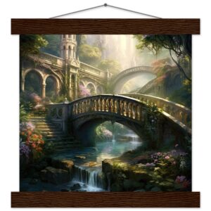 Bridge to the Kingdom of Paradise Art Print with Hanger - 25x25 cm / 10x10″, Dark wood wall hanger