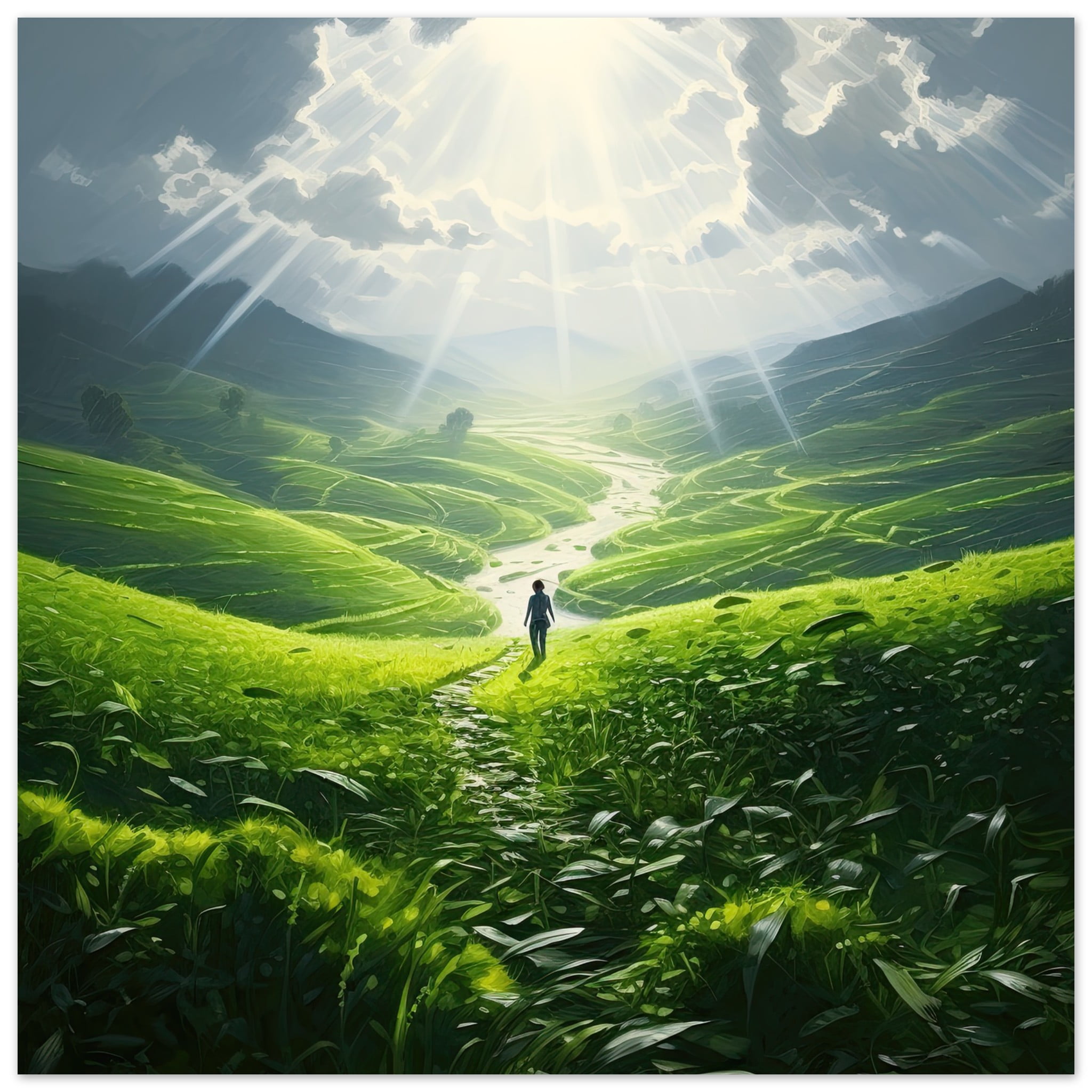 Daybreak – Fields of Green – Art Poster – 30×30 cm / 12×12″