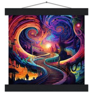 Trippy Colorful Adventure Art Print with Hanger - 25x25 cm / 10x10″, Black wall hanger