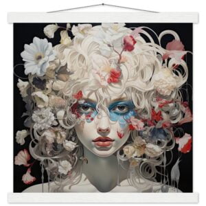 Flower Girl Art Print with Hanger - 40x40 cm / 16x16″, White wall hanger