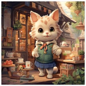 Cute Kitten Coffee Shop Metal Print - 30x30 cm / 12x12″