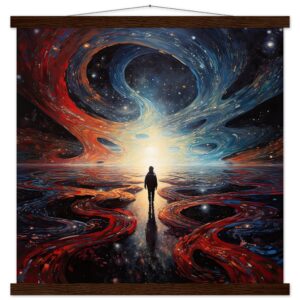 Infinity Abstract Art Print with Hanger - 50x50 cm / 20x20″, Dark wood wall hanger