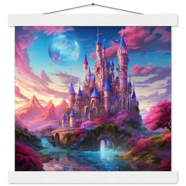 Colorful Fairy Tale Castle Art Print with Hanger - 30x30 cm / 12x12″, White wall hanger