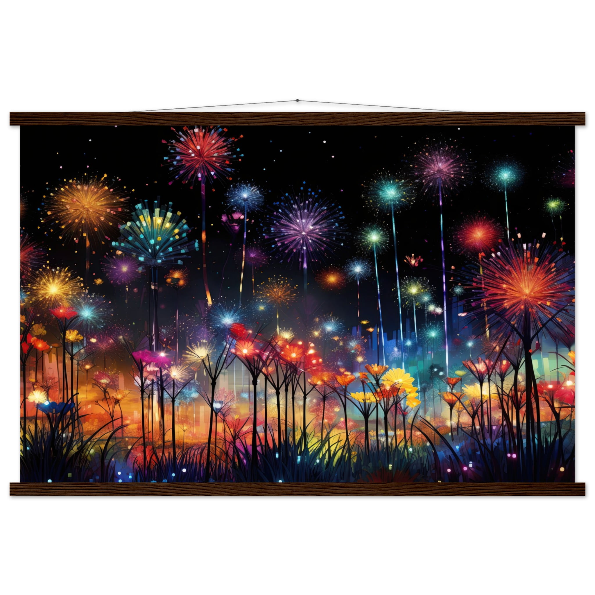 Fireworks and Flowers of Light and Color – Art Print with Hanger – 60×90 cm / 24×36″, Dark wood wall hanger