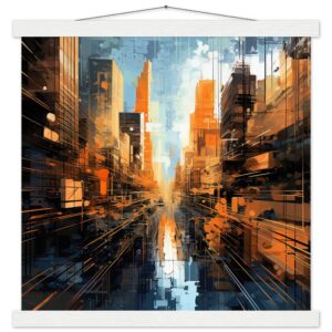 Abstract City Art Print with Hanger - 40x40 cm / 16x16″, White wall hanger